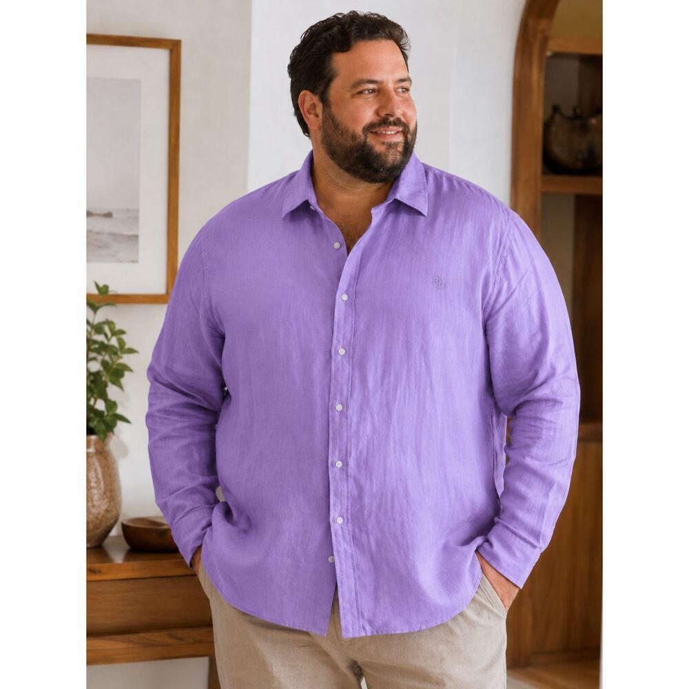 VTG Lauren Ralph Lauren RLL Embroidered 100% Linen Purple Button Up Shirt Sz 2X